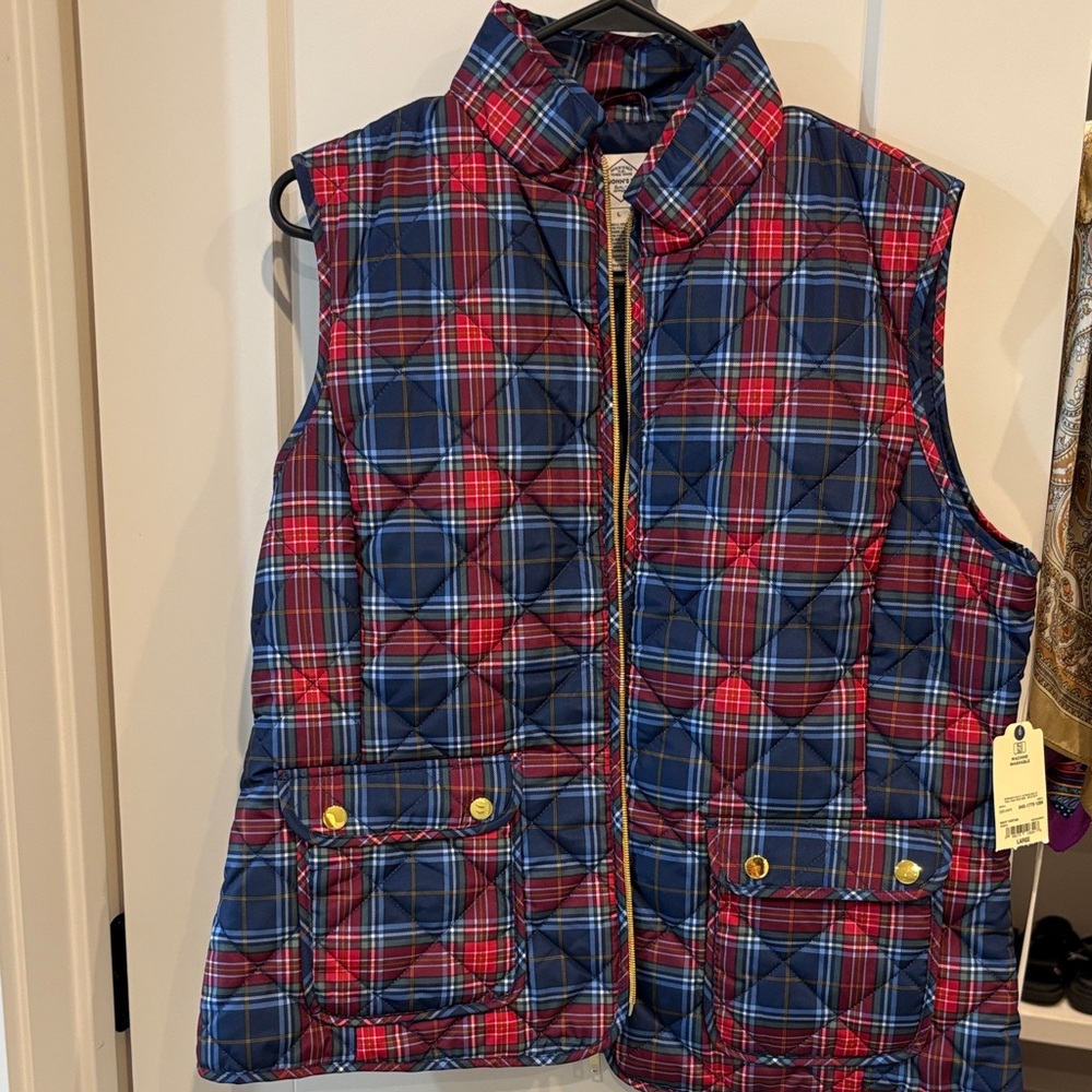 St. John's Bay Quilted Plaid Vest in Red & Navy
